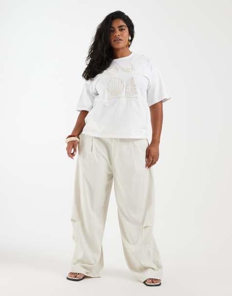 ASOS DESIGN Curve tailored utility barrel pants in cream - view 1