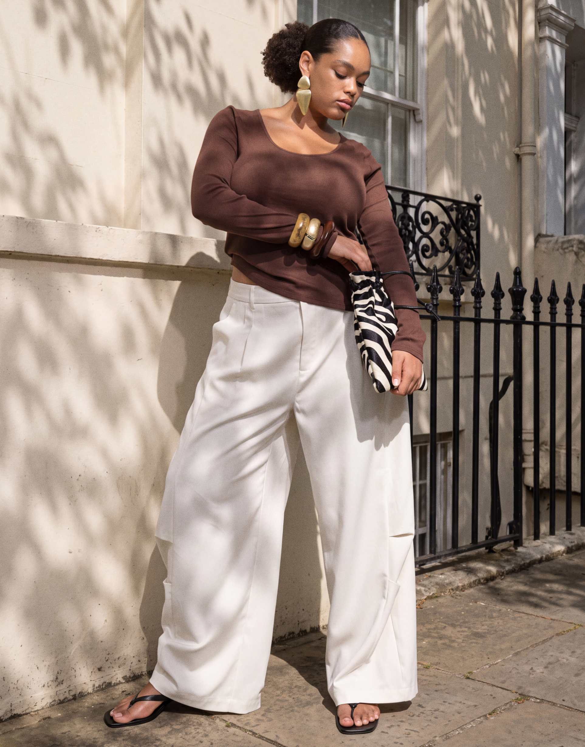 asos design curve tailored utility barrel pants in cream