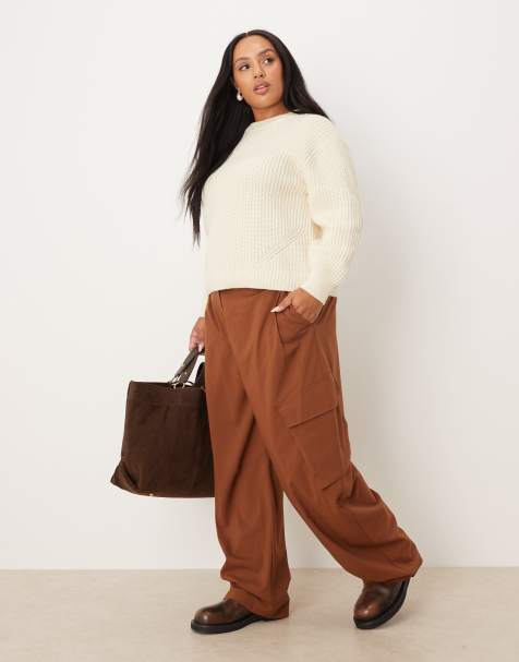 ASOS DESIGN Curve tailored utility barrel trousers in tobacco brown - view 1