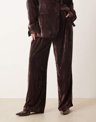 Asos Curve Asos Design Curve Tailored Velvet High Waist Straight Leg Pants In Brown