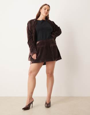 Asos Curve Asos Design Curve Tailored Velvet Skort In Brown