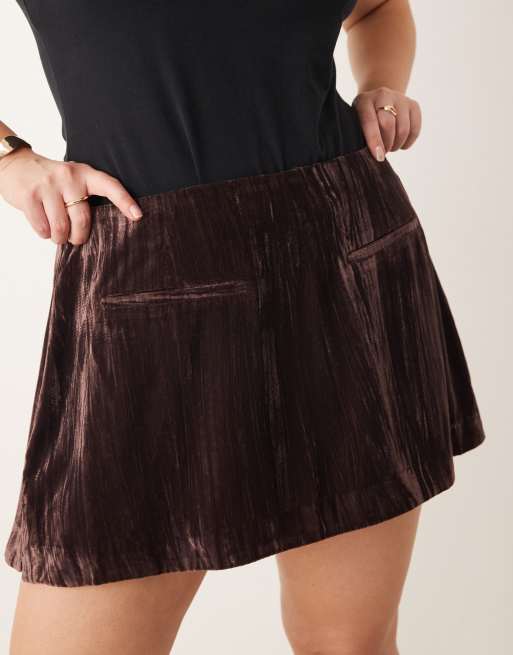 ASOS DESIGN Curve tailored velvet skort in chocolate - part of a set, 3 of 5