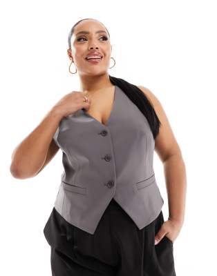 Shop Asos Design Curve Tailored Vest In Gray