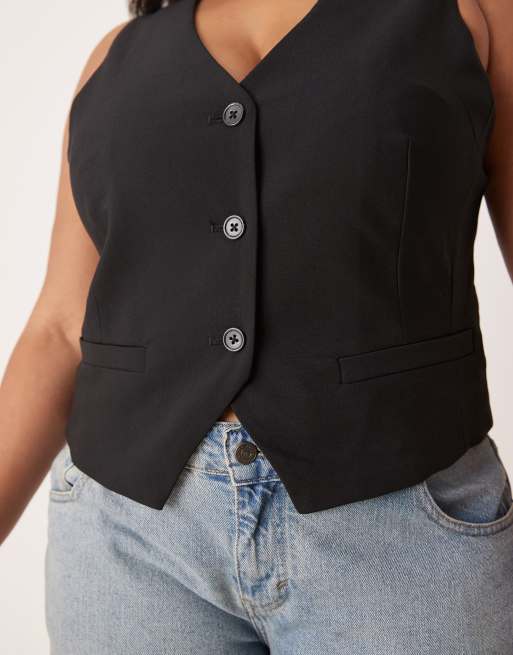 ASOS DESIGN Curve tailored waistcoat in black, 4 of 4