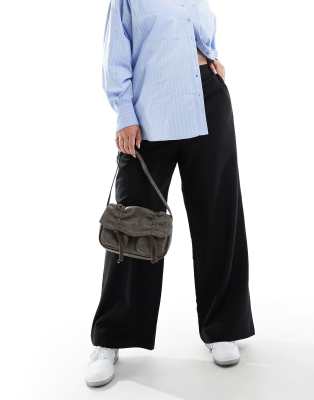 Asos Curve Asos Design Curve Tailored Wide Leg Dad Pants In Black