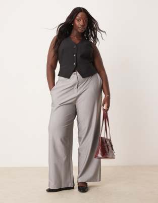 ASOS DESIGN Curve tailored wide leg dad pants in gray