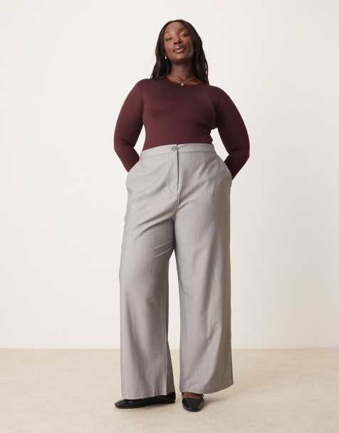 ASOS DESIGN Curve tailored wide leg dad pants in gray - view 1