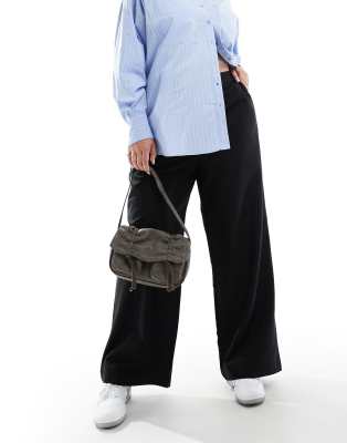 ASOS Curve ASOS DESIGN Curve tailored wide leg dad trousers in black