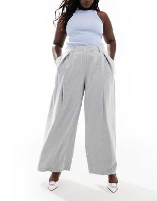 ASOS DESIGN Curve tailored wide leg pants with cross over pleat detail in gray