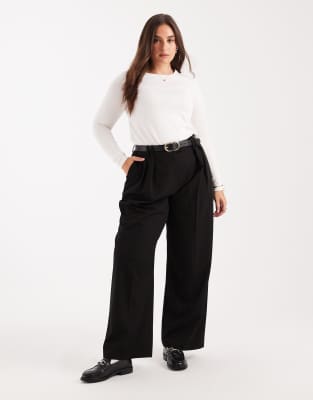 ASOS DESIGN Curve tailored wide leg pants with pleat detail in black