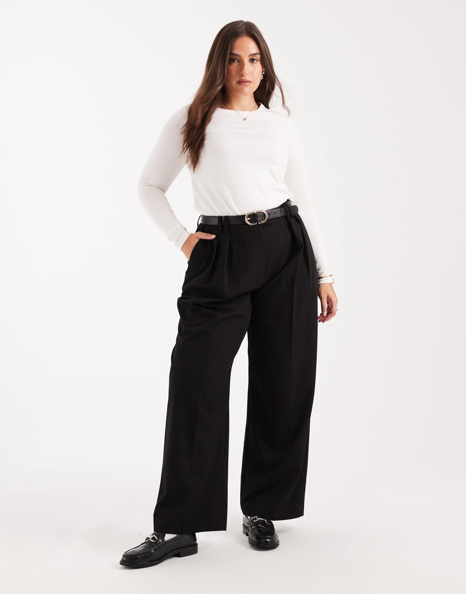 Широкие брюки ASOS DESIGN Curve, сшитые по индивидуальному заказу, со складками черного цвета