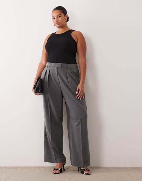 ASOS DESIGN Curve Tailored wide leg pants with pleated detailing in charcoal - view 1