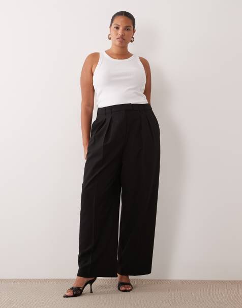 ASOS DESIGN Curve tailored wide leg trousers with pleat detail in black - view 1