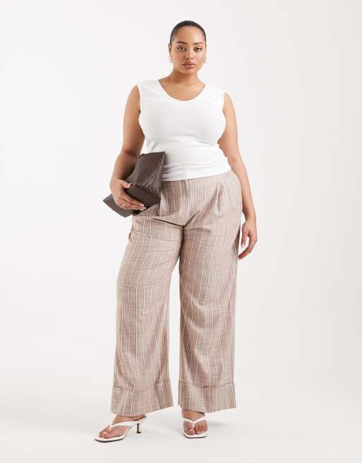 ASOS DESIGN Curve tailored wide leg turn up with linen in stripe , 3 of 5