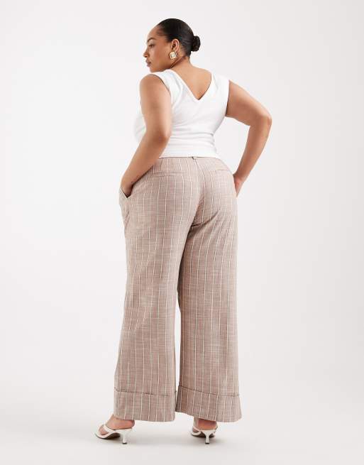ASOS DESIGN Curve tailored wide leg turn up with linen in stripe , 4 of 5