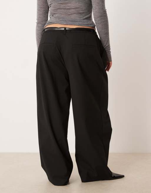 ASOS DESIGN Curve tailored wide leg wrap belted trousers in black , 5 of 5