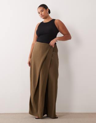 Asos Design Curve Tailored Wrap Waist Wide Leg Pants In Green