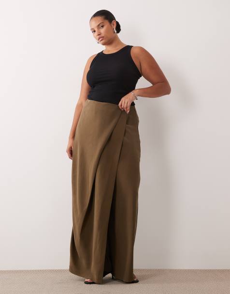 ASOS DESIGN Curve tailored wrap waist wide leg pants in olive - view 1