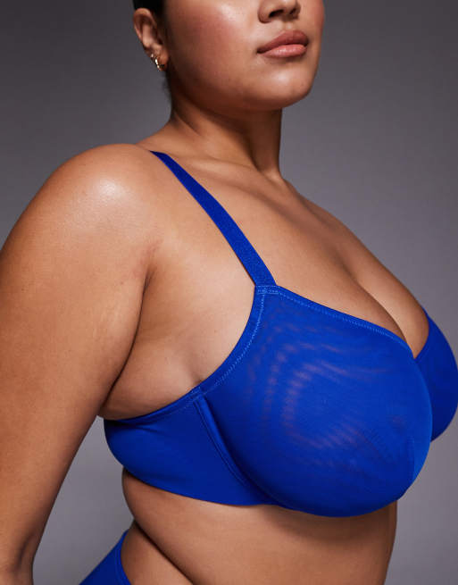 ASOS DESIGN Curve – Tammy – Balconette-BH aus transparentem Netzstoff in Kobaltblau mit Bügel, 2 von 4