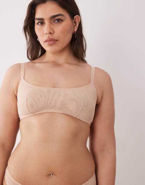 ASOS DESIGN Curve - Tammy - Beige cropped BH-top i gennemsigtigt mesh med dyb rund hals - view 1