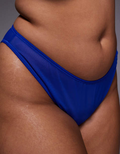 ASOS DESIGN Curve – Tammy – Kobaltowe wysoko wycięte figi brazylijskie z siateczki - view 1