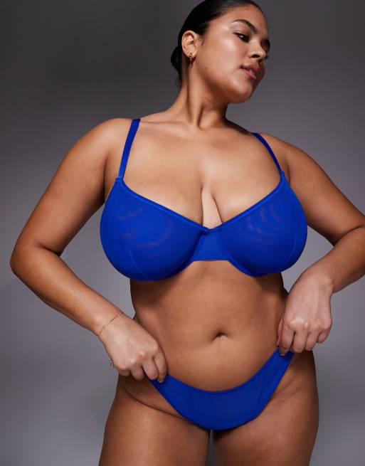 ASOS DESIGN Curve – Tammy – Koboltblå brazilian-trosor i mesh med hög benskärning