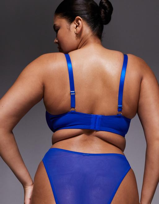 ASOS DESIGN Curve Tammy sheer mesh high leg brazilian in cobalt, 4 of 4