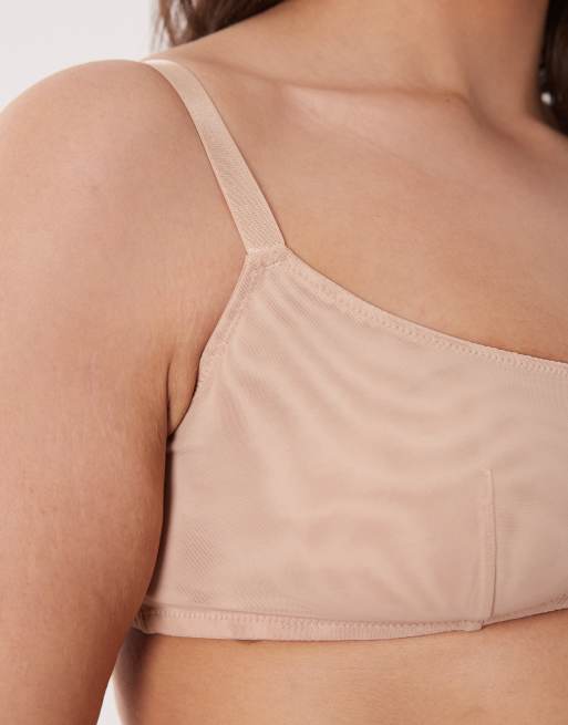 ASOS DESIGN Curve Tammy sheer mesh scoop neck crop in beige, 3 of 4