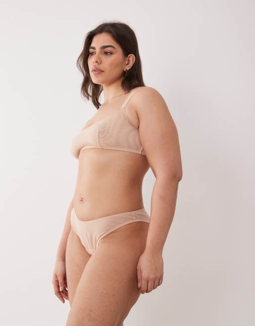 ASOS DESIGN Curve Tammy sheer mesh scoop neck crop top in beige, 2 of 4