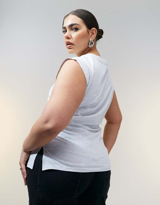 ASOS DESIGN Curve – Tanktop in meliertem Eisgrau mit Korsett-Taille und betonter Schulter, 3 von 4