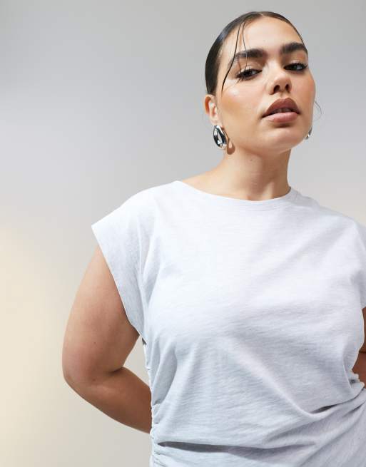 ASOS DESIGN Curve – Tanktop in meliertem Eisgrau mit Korsett-Taille und betonter Schulter, 4 von 4