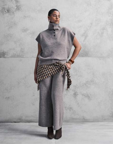 ASOS DESIGN Curve – Tanktop in Mokka mit Trichterkragen, Kombiteil - view 1