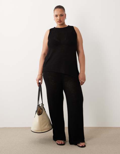 ASOS DESIGN Curve tape a-line cami & pants set in black - view 1