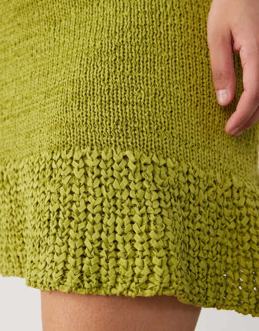 ASOS DESIGN Curve tape yarn dress with frill hem in green, 3 of 4