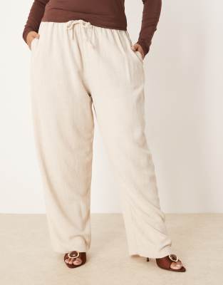 Asos Design Curve Tapered Linen Mix Pull On Pants In Brown