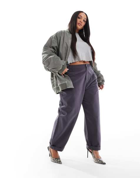 ASOS DESIGN Curve tapered pants with turn up detail in charcoal - view 1