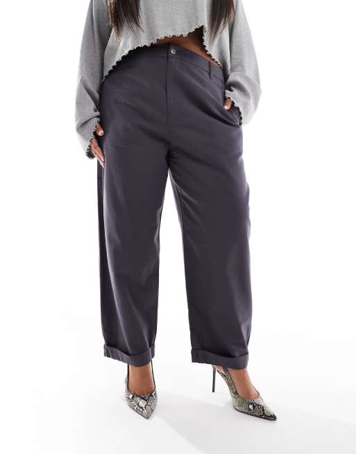 ASOS DESIGN Curve tapered pants with turn up detail in charcoal