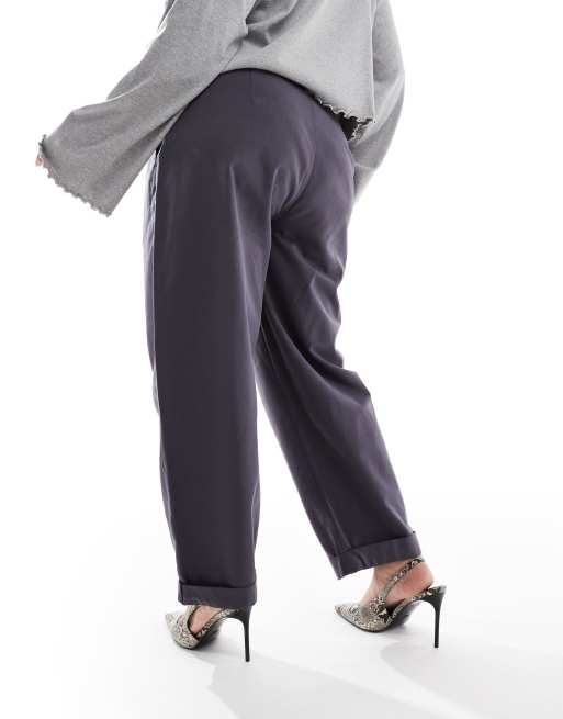ASOS DESIGN Curve tapered pants with turn up detail in charcoal