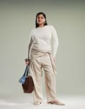 [ASOS DESIGN] ASOS DESIGN Curve tapered pants with wrap detail in stone-Green 28 Stone