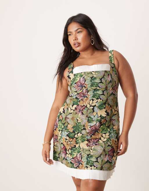 ASOS DESIGN Curve – Minikleid aus Baumwolle mit Gobelinmuster