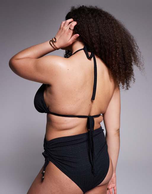 ASOS DESIGN Curve - Tayla - Sort longline-trekantsbikinitop med guldfarvet perledetalje, 4 af 4
