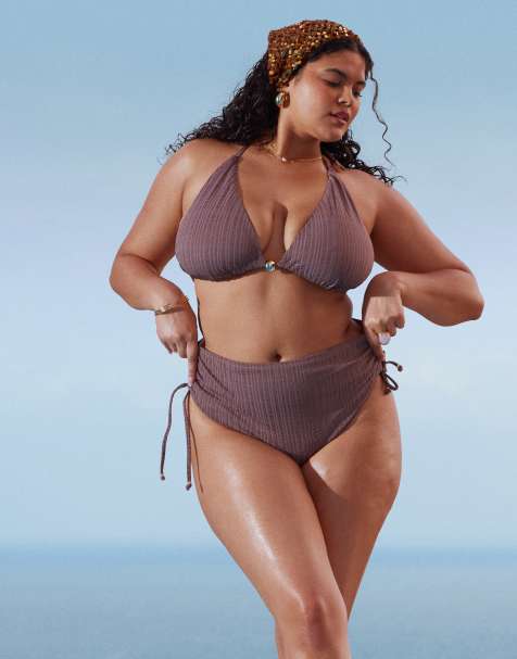 ASOS DESIGN Curve - Tayla - Top bikini a triangolo marrone - view 1