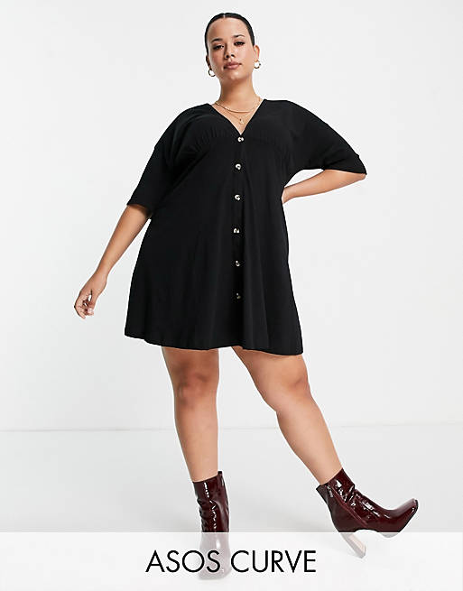 ASOS DESIGN Curve tea dress with horn buttons in black