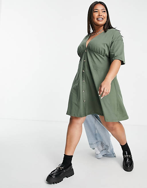 Dresses Curve tea dress with horn buttons in khaki 