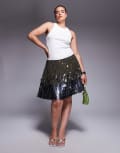 [ASOS Curve] ASOS DESIGN Curve tear drop sequin mini skirt in green 26 Green