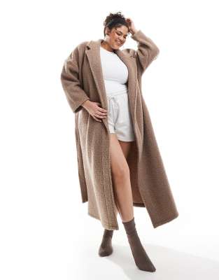 ASOS DESIGN Curve teddy maxi robe in brown