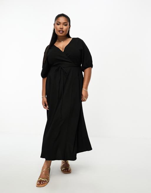ASOS DESIGN Curve - Tekstureret slå-om-midikjole med bindebånd i siden i sort krølstof, 4 af 4
