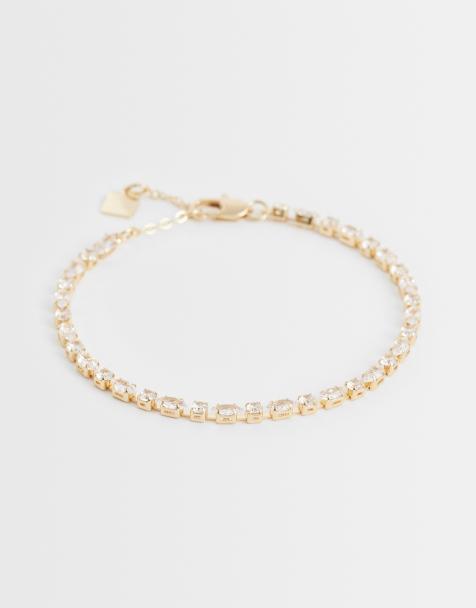 ASOS DESIGN Curve tennis bracelet with cubic zirconia stone details in gold tone in gift bag - GOLD - view 1