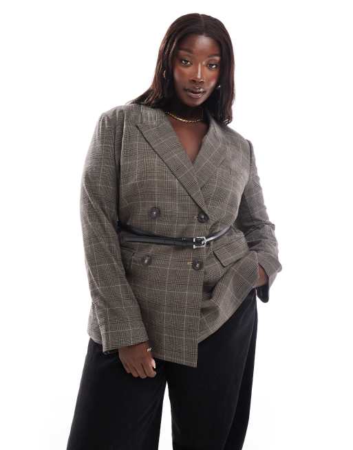 ASOS DESIGN Curve - Ternet blazer med bælte i imiteret læder