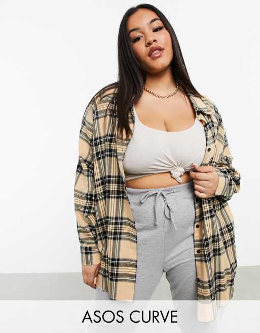 ASOS DESIGN Curve - Ternet boyfriend-skjorte i gulbrun og sort